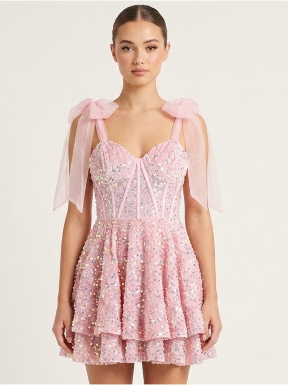 NWT Pink Sparkly Sequined Mini Dress Size 2 Corset Back Tie Prom Birthday Party